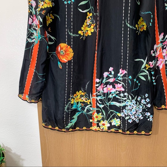 JOHNNY WAS EULIA SILK FLORAL TUNIC BLOUSE TOP - Picture 10 of 13